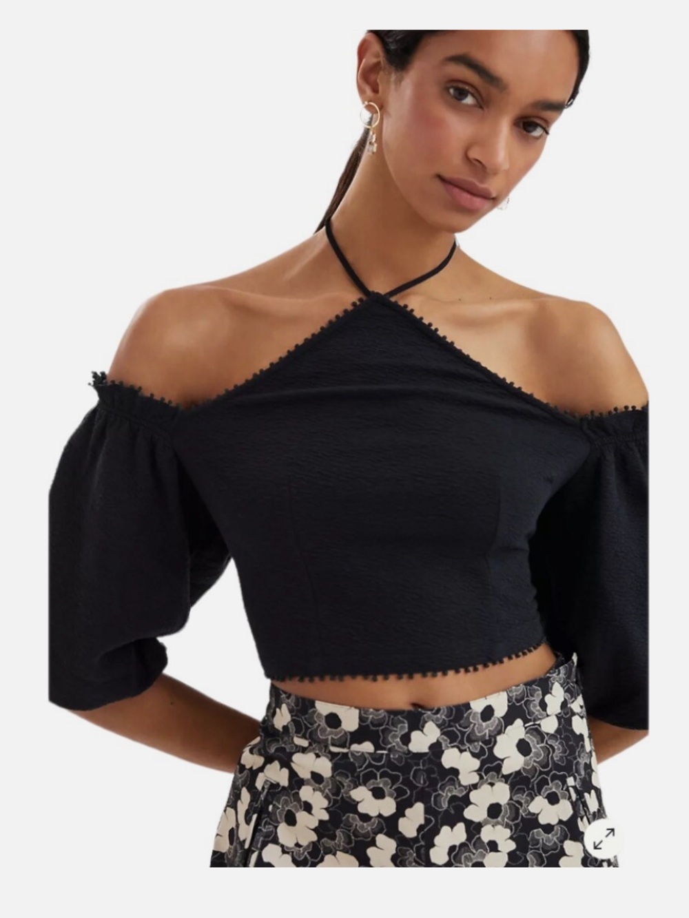 Anthropologie Frida Black Off-Shoulder Halter Crop Top